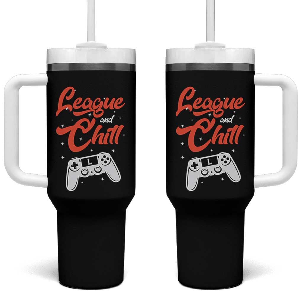 League And Chill Tumbler With Handle Funny Gaming Quote Gift For Gamer - Wonder Print Shop