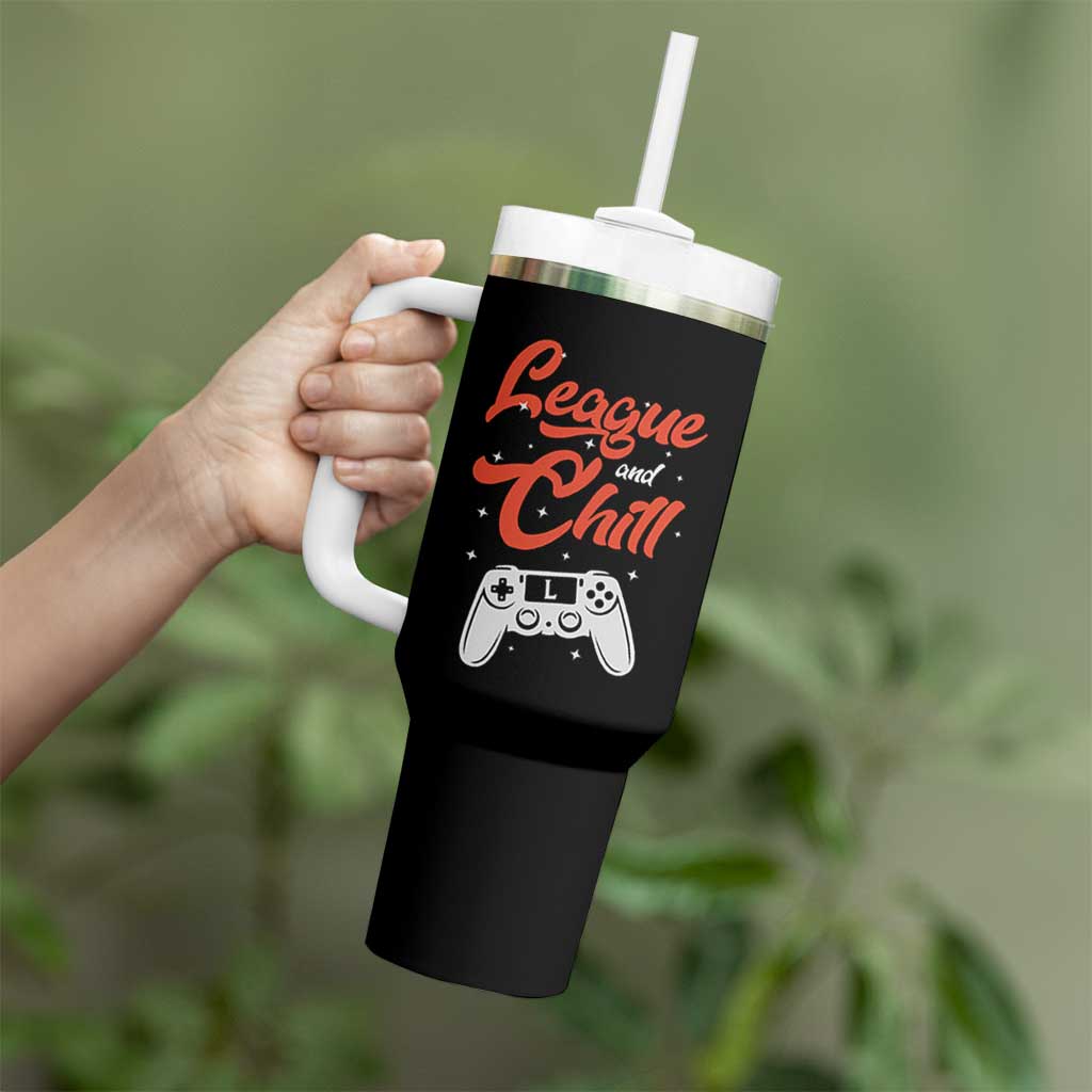 League And Chill Tumbler With Handle Funny Gaming Quote Gift For Gamer - Wonder Print Shop
