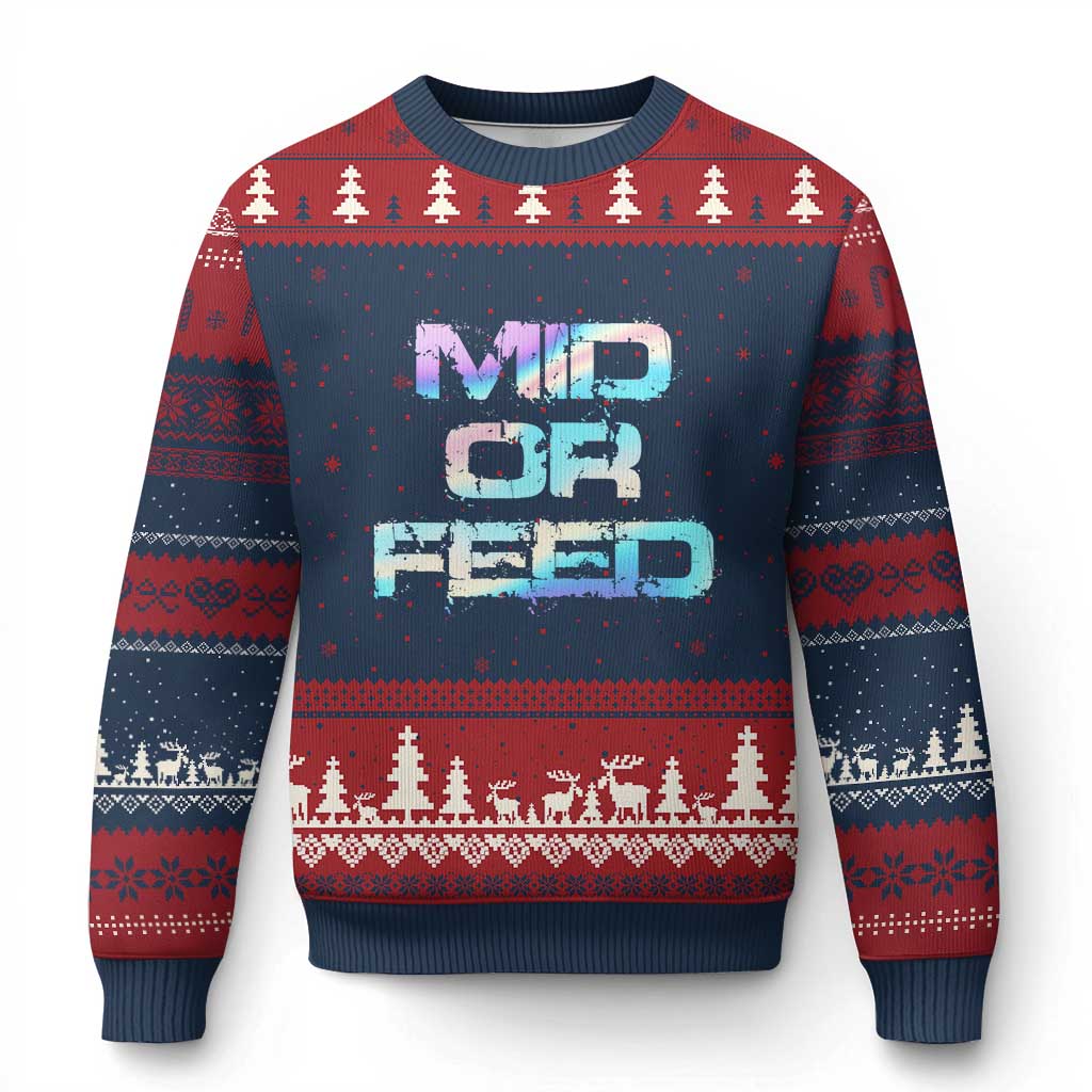 Mid Or Feed Iridescent Effect Ugly Christmas Sweater Funny Game Lover Gift - Wonder Print Shop