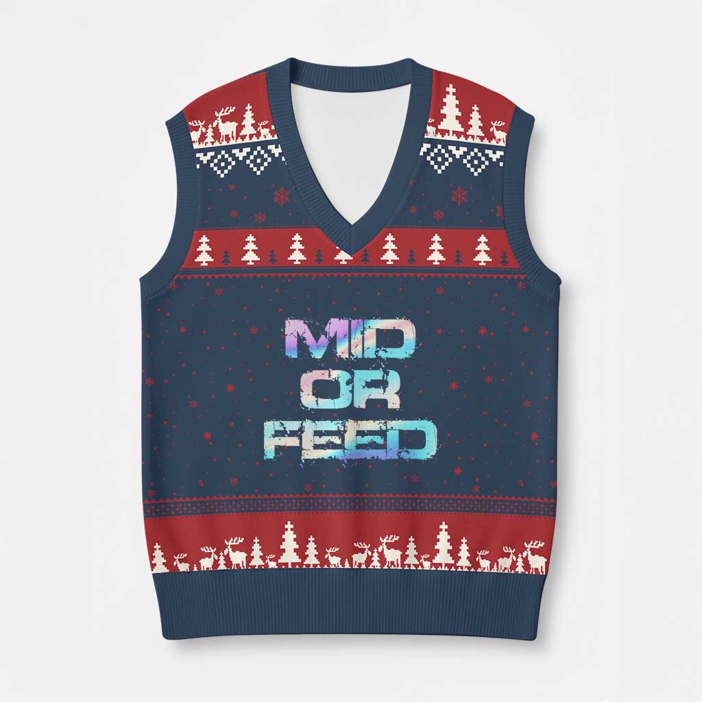 Mid Or Feed Iridescent Effect V-Neck Knit Sweater Vest Funny Game Lover Gift - Wonder Print Shop