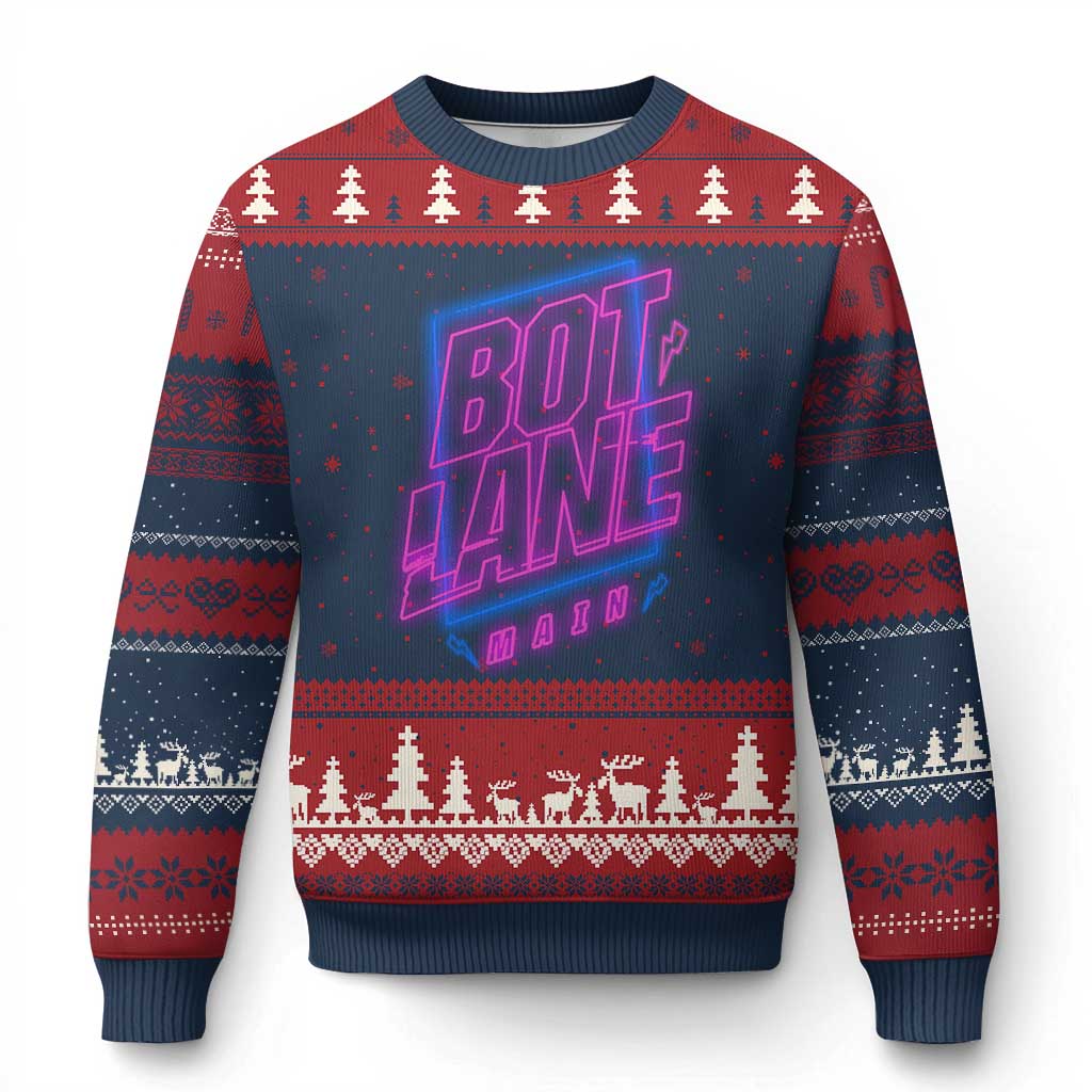 Bot Lane Main Cyberpunk Neon Style Ugly Christmas Sweater Gaming Quote Gift - Wonder Print Shop