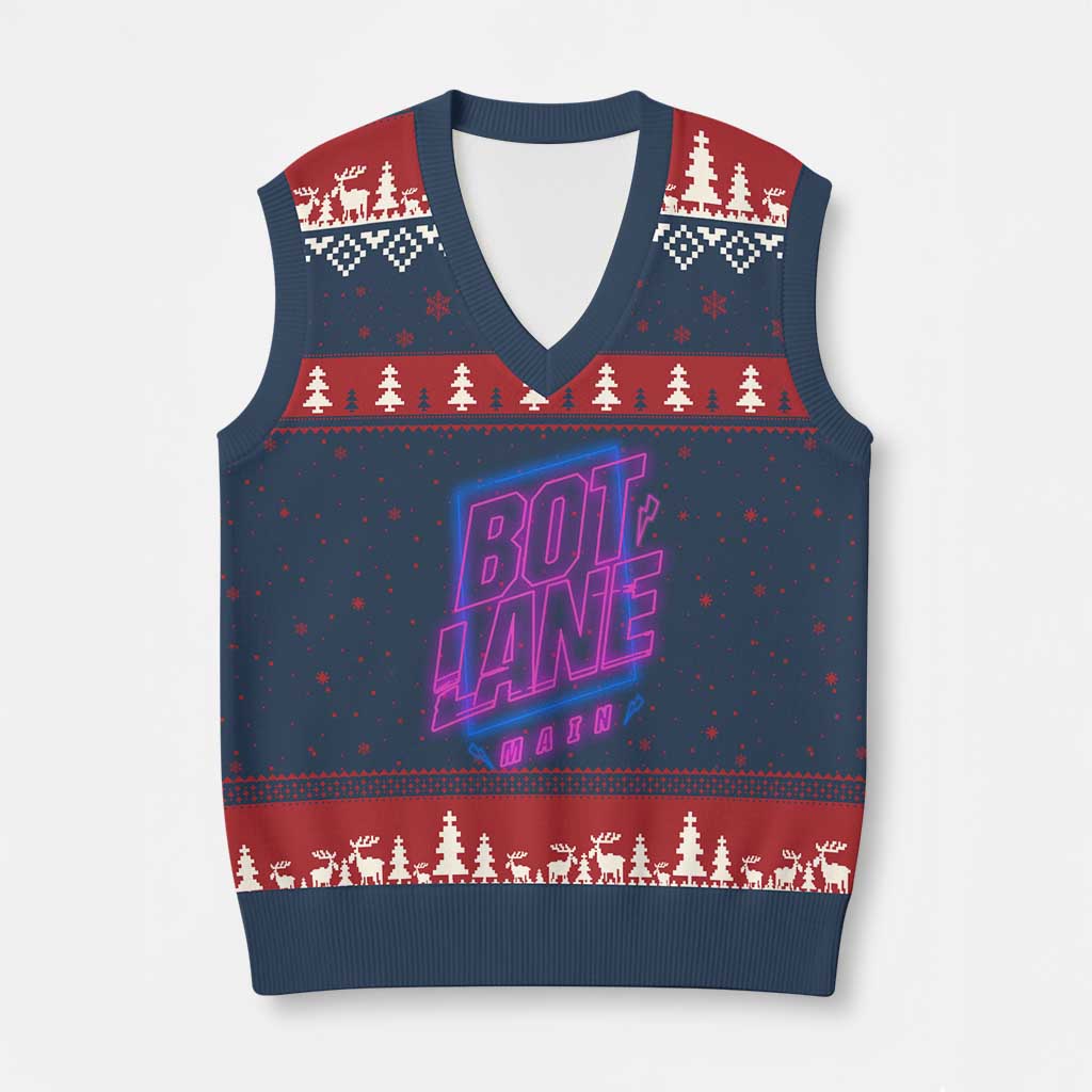 Bot Lane Main Cyberpunk Neon Style V-Neck Knit Sweater Vest Gaming Quote Gift - Wonder Print Shop