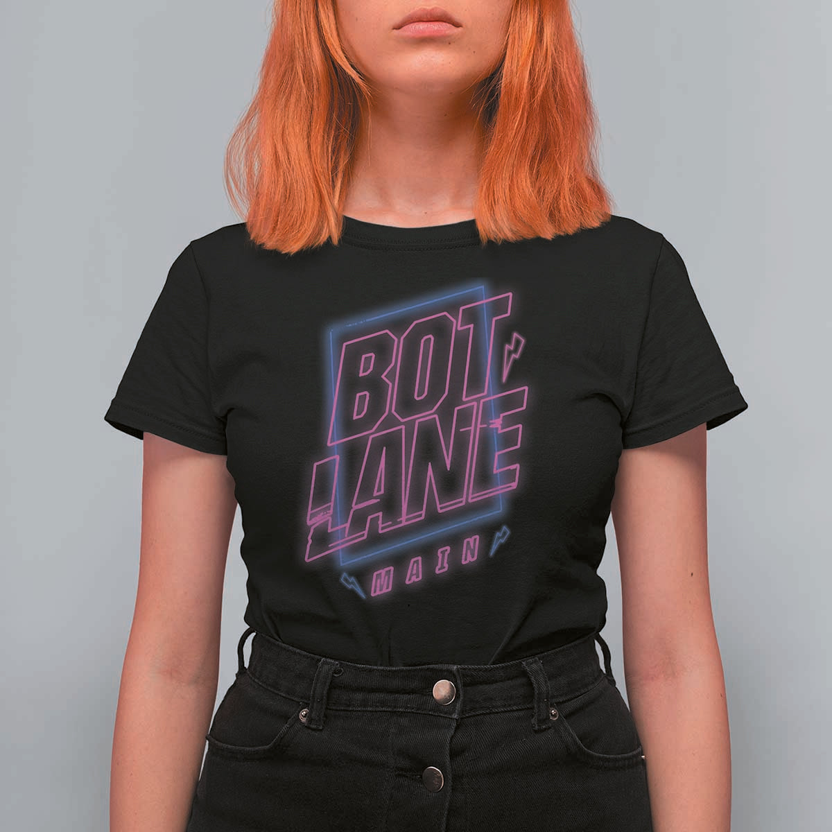 Bot Lane Main Cyberpunk Neon Style T Shirt For Women Gaming Quote Gift - Wonder Print Shop