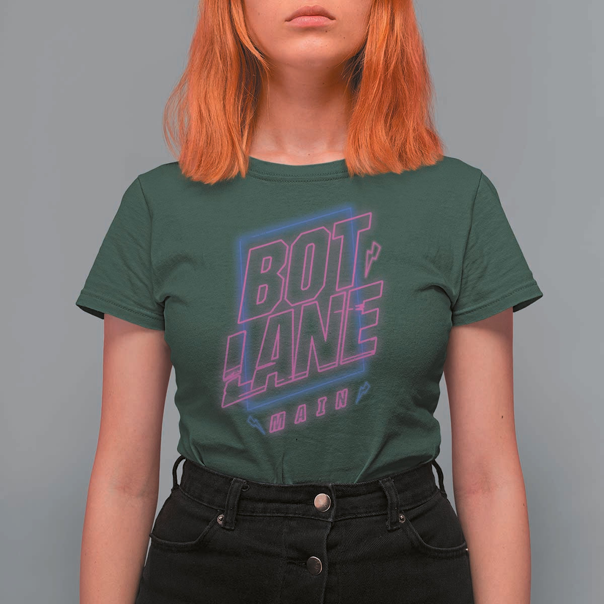 Bot Lane Main Cyberpunk Neon Style T Shirt For Women Gaming Quote Gift - Wonder Print Shop