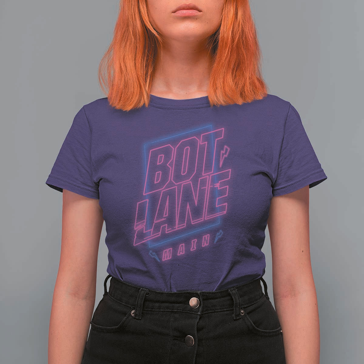 Bot Lane Main Cyberpunk Neon Style T Shirt For Women Gaming Quote Gift - Wonder Print Shop