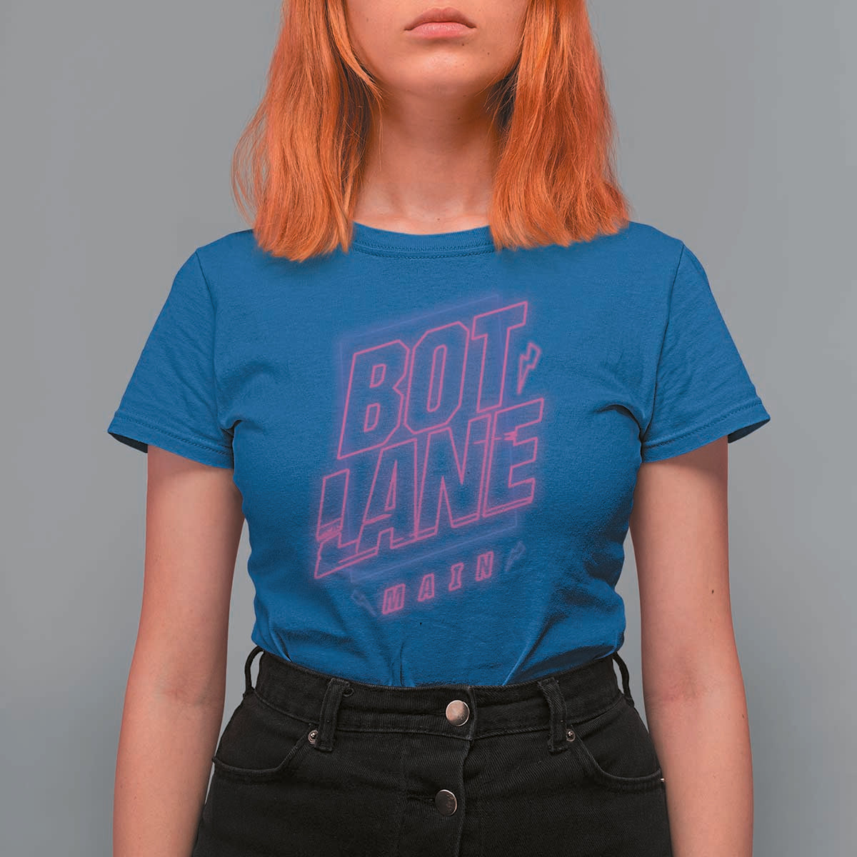 Bot Lane Main Cyberpunk Neon Style T Shirt For Women Gaming Quote Gift - Wonder Print Shop