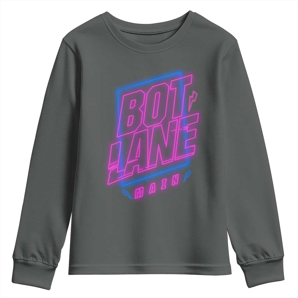Bot Lane Main Cyberpunk Neon Style Youth Sweatshirt Gaming Quote Gift - Wonder Print Shop