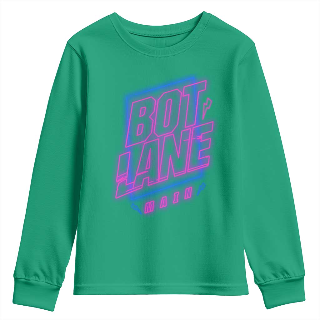 Bot Lane Main Cyberpunk Neon Style Youth Sweatshirt Gaming Quote Gift - Wonder Print Shop