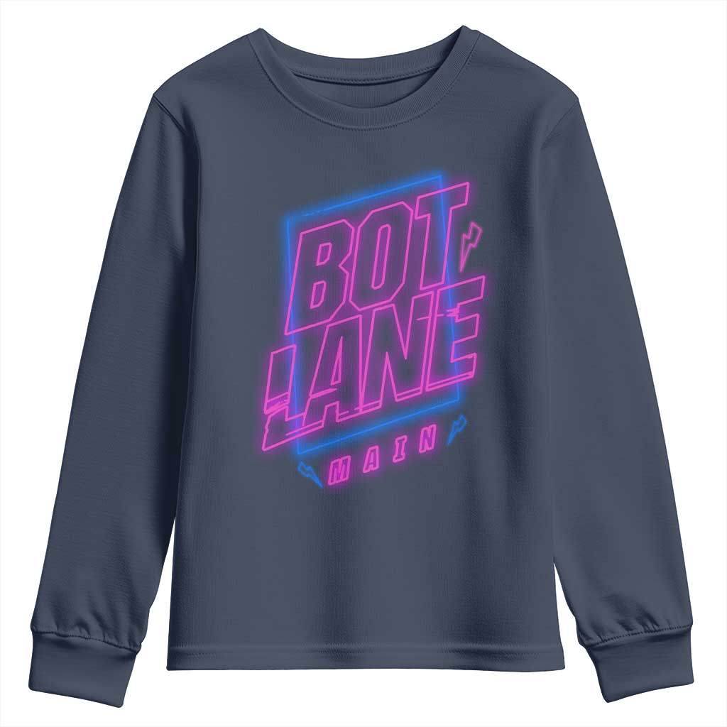 Bot Lane Main Cyberpunk Neon Style Youth Sweatshirt Gaming Quote Gift - Wonder Print Shop