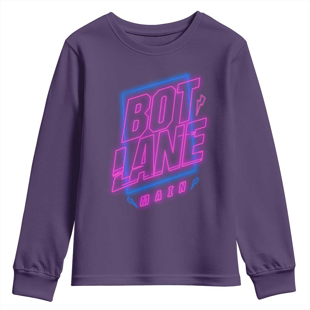 Bot Lane Main Cyberpunk Neon Style Youth Sweatshirt Gaming Quote Gift - Wonder Print Shop