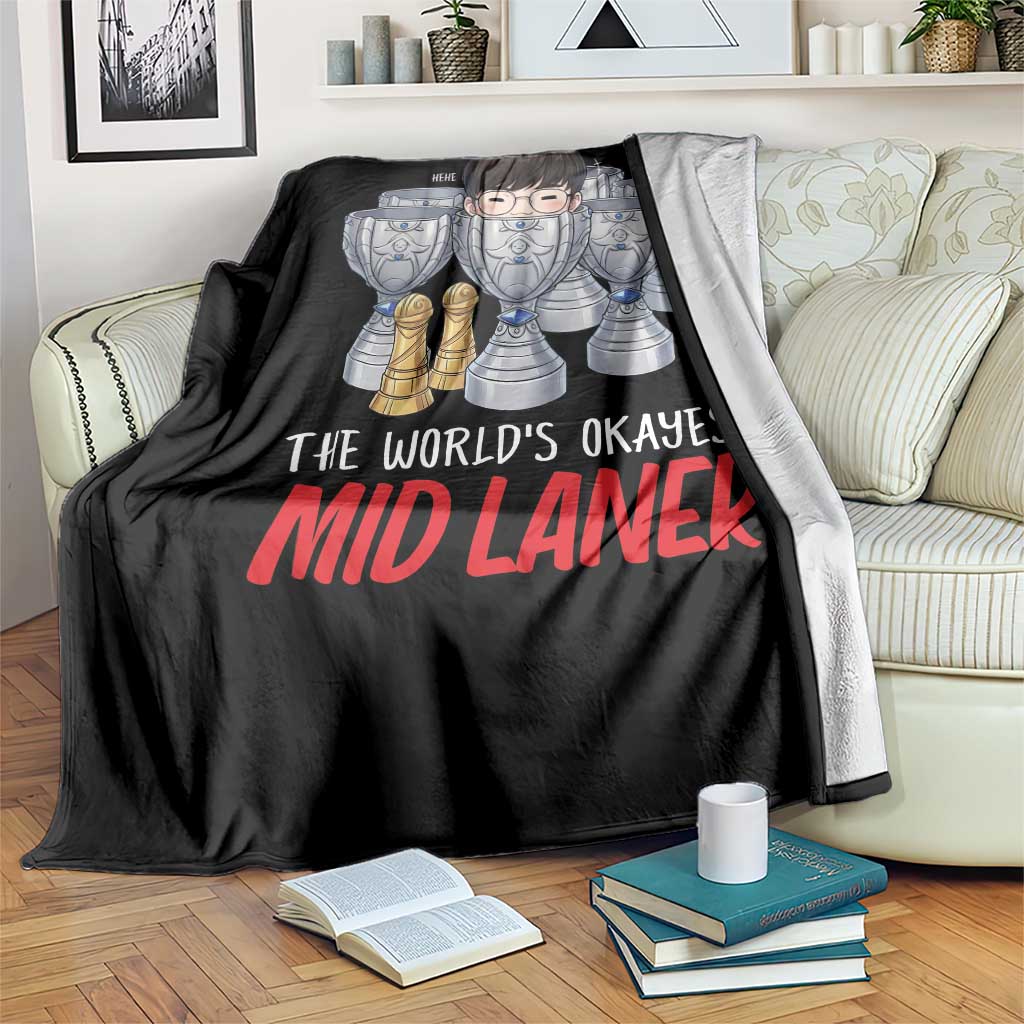 Worlds Okayest Mid Laner Throw Blanket Funny Game Lover Gift - Wonder Print Shop