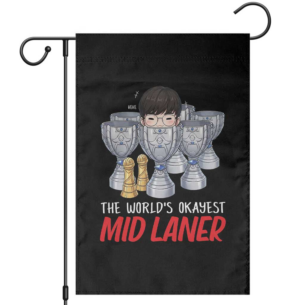 Worlds Okayest Mid Laner Garden Flag Funny Game Lover Gift - Wonder Print Shop