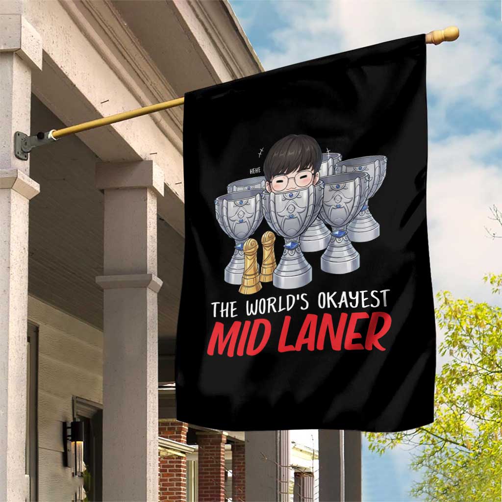Worlds Okayest Mid Laner Garden Flag Funny Game Lover Gift - Wonder Print Shop