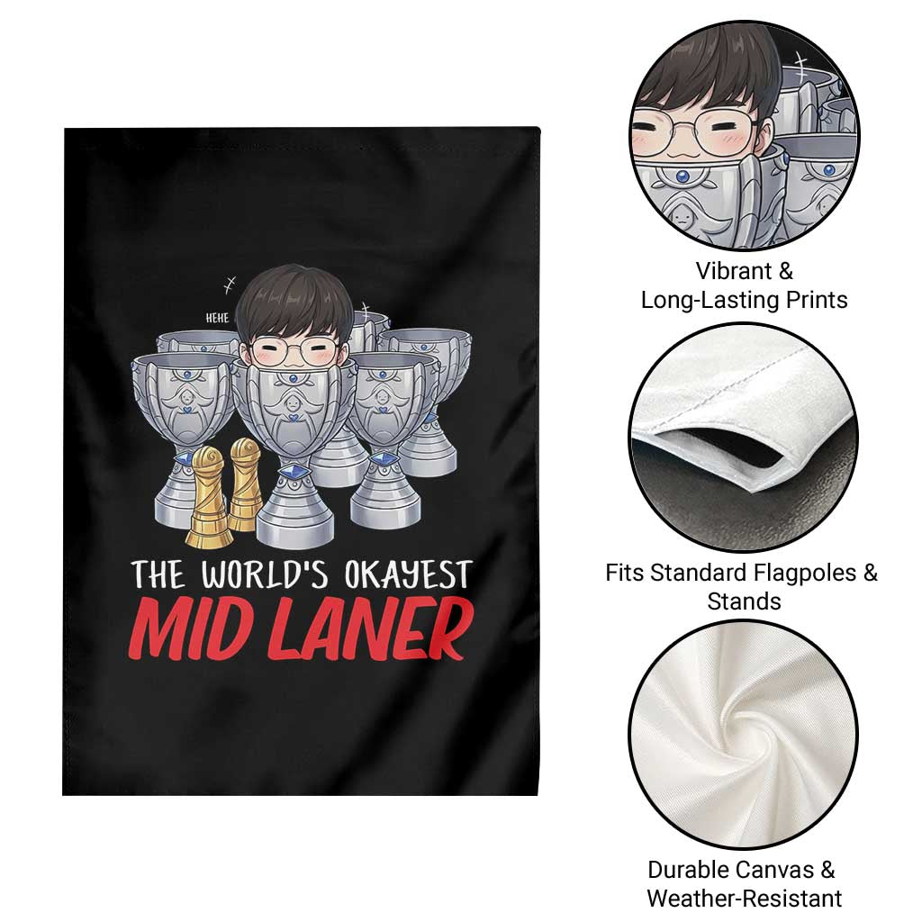 Worlds Okayest Mid Laner Garden Flag Funny Game Lover Gift - Wonder Print Shop
