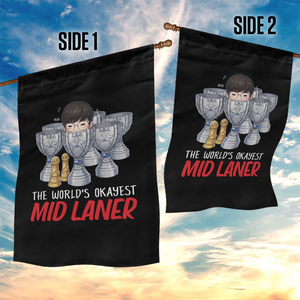 Worlds Okayest Mid Laner Garden Flag Funny Game Lover Gift - Wonder Print Shop