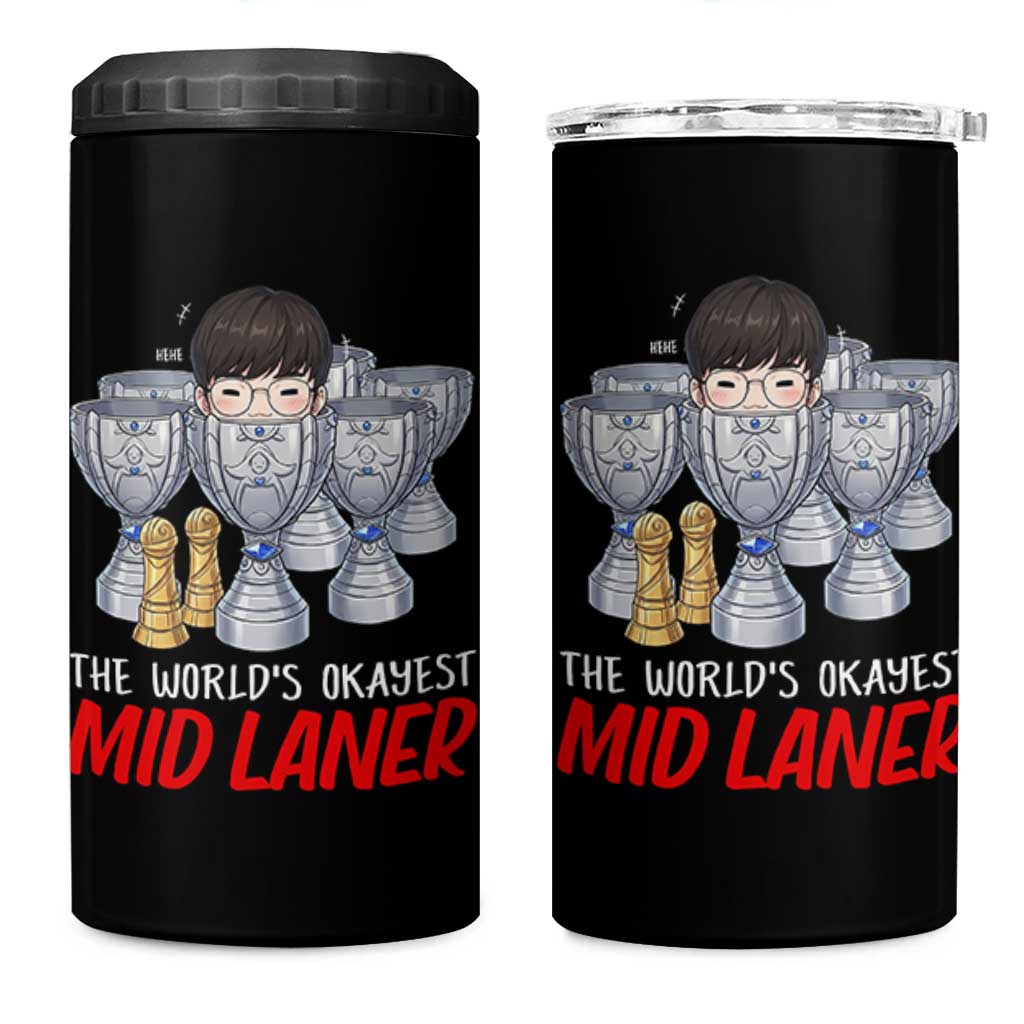 Worlds Okayest Mid Laner 4 in 1 Can Cooler Tumbler Funny Game Lover Gift - Wonder Print Shop