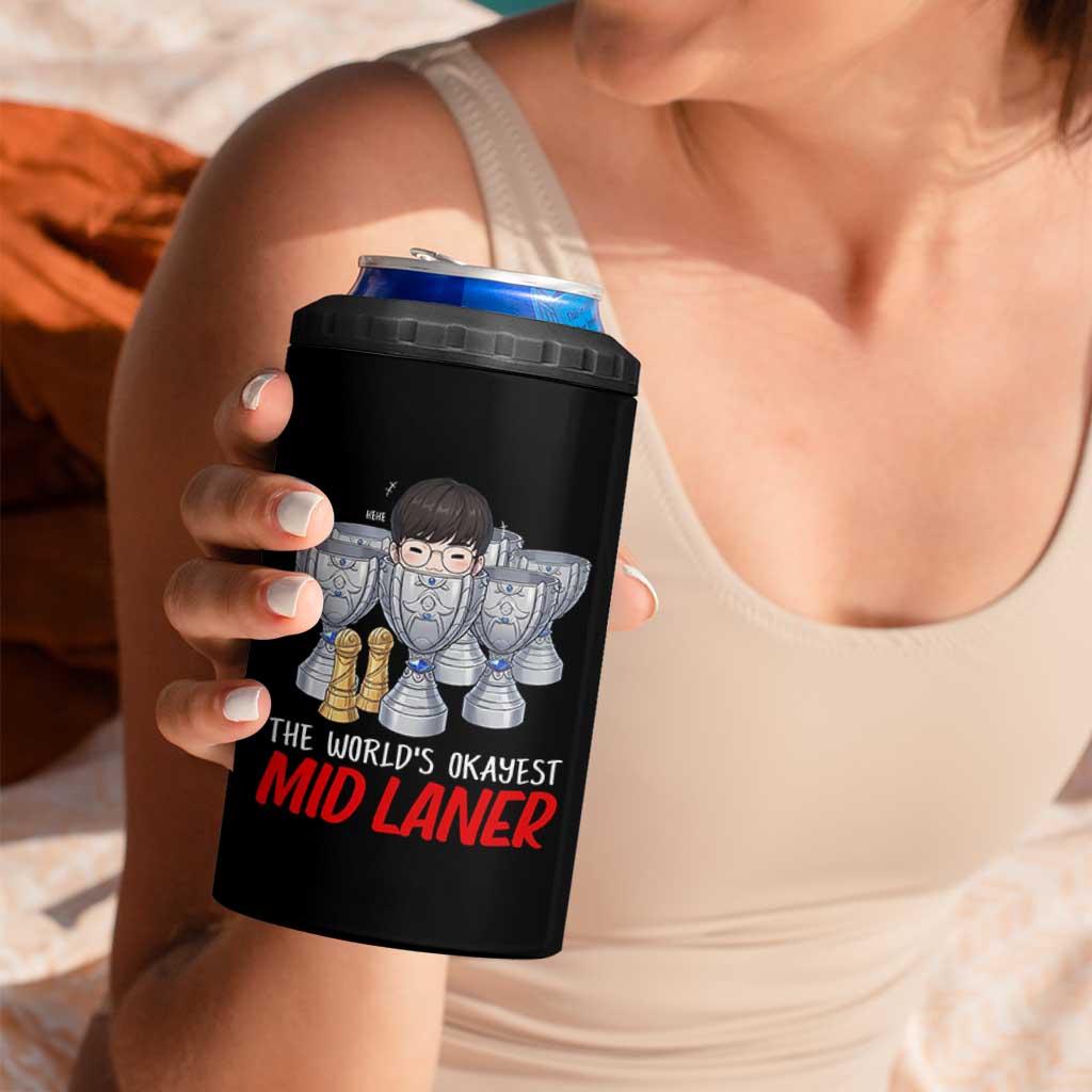 Worlds Okayest Mid Laner 4 in 1 Can Cooler Tumbler Funny Game Lover Gift - Wonder Print Shop
