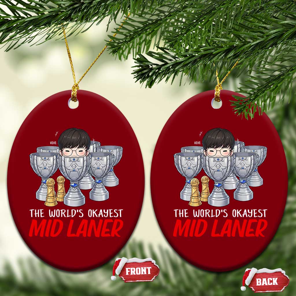 Worlds Okayest Mid Laner Ceramic Ornament Funny Game Lover Gift - Wonder Print Shop