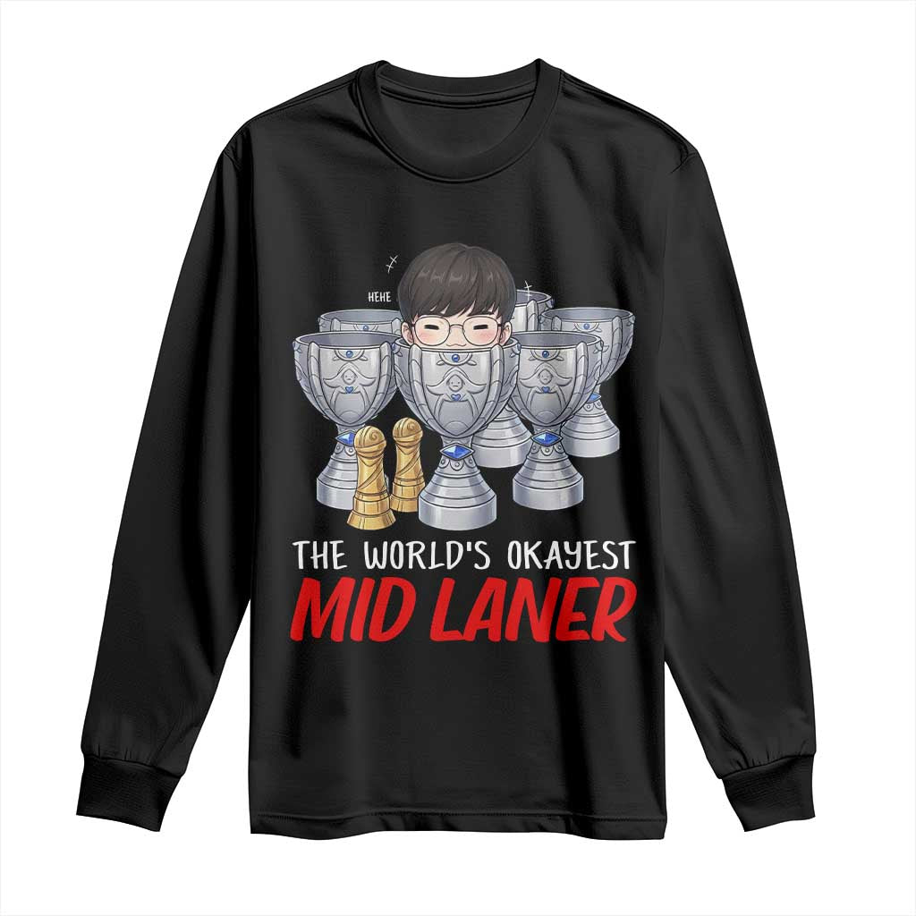 Worlds Okayest Mid Laner Long Sleeve Shirt Funny Game Lover Gift - Wonder Print Shop