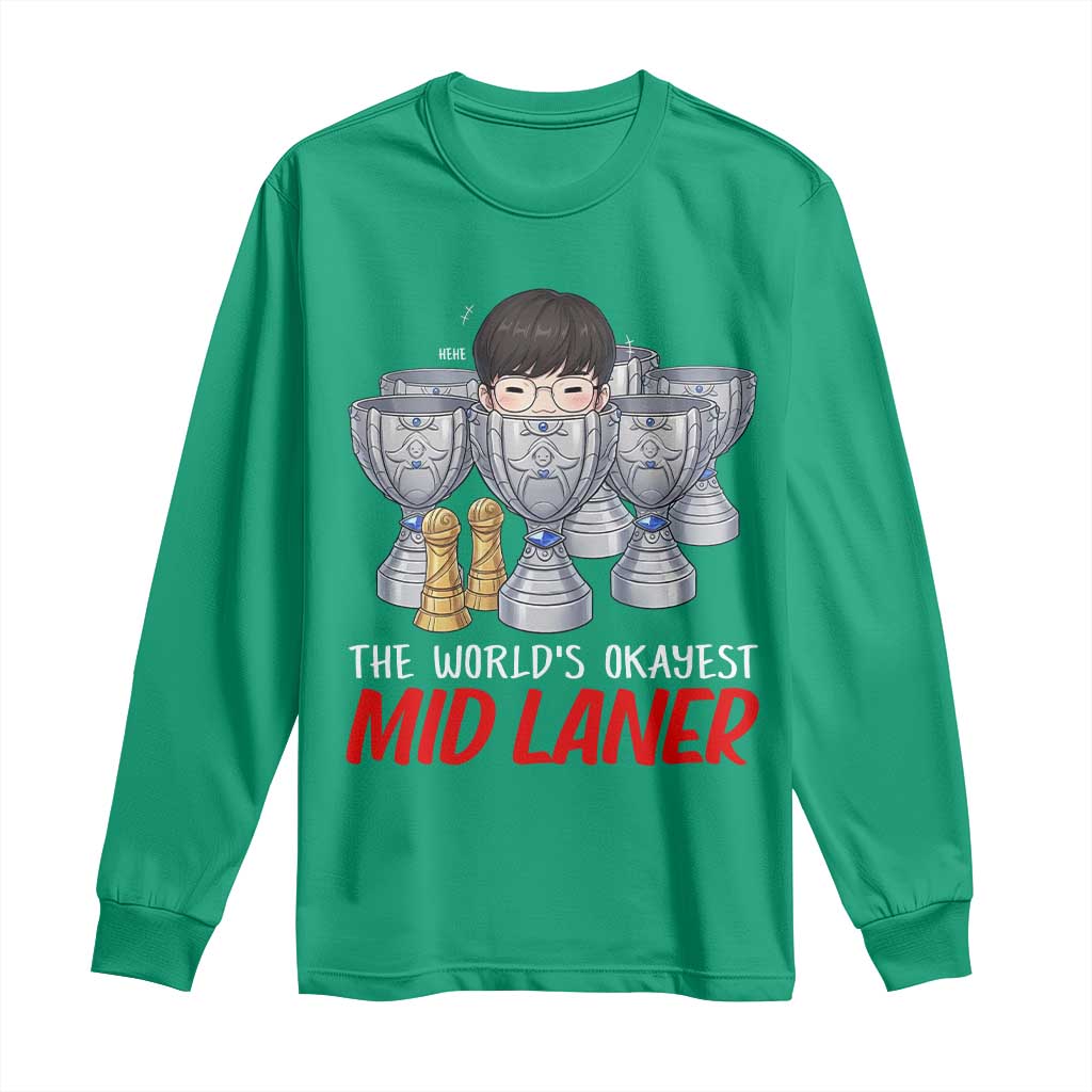 Worlds Okayest Mid Laner Long Sleeve Shirt Funny Game Lover Gift - Wonder Print Shop