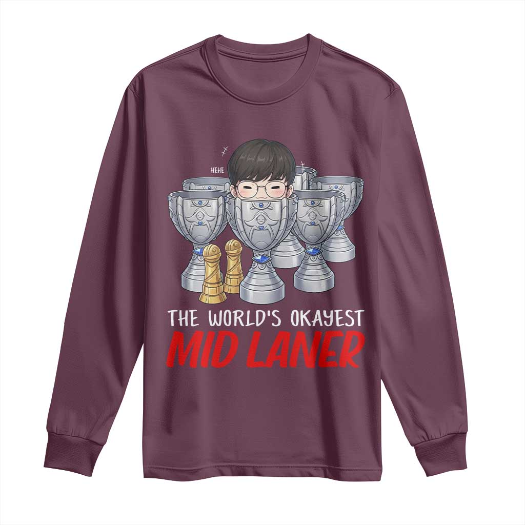 Worlds Okayest Mid Laner Long Sleeve Shirt Funny Game Lover Gift - Wonder Print Shop