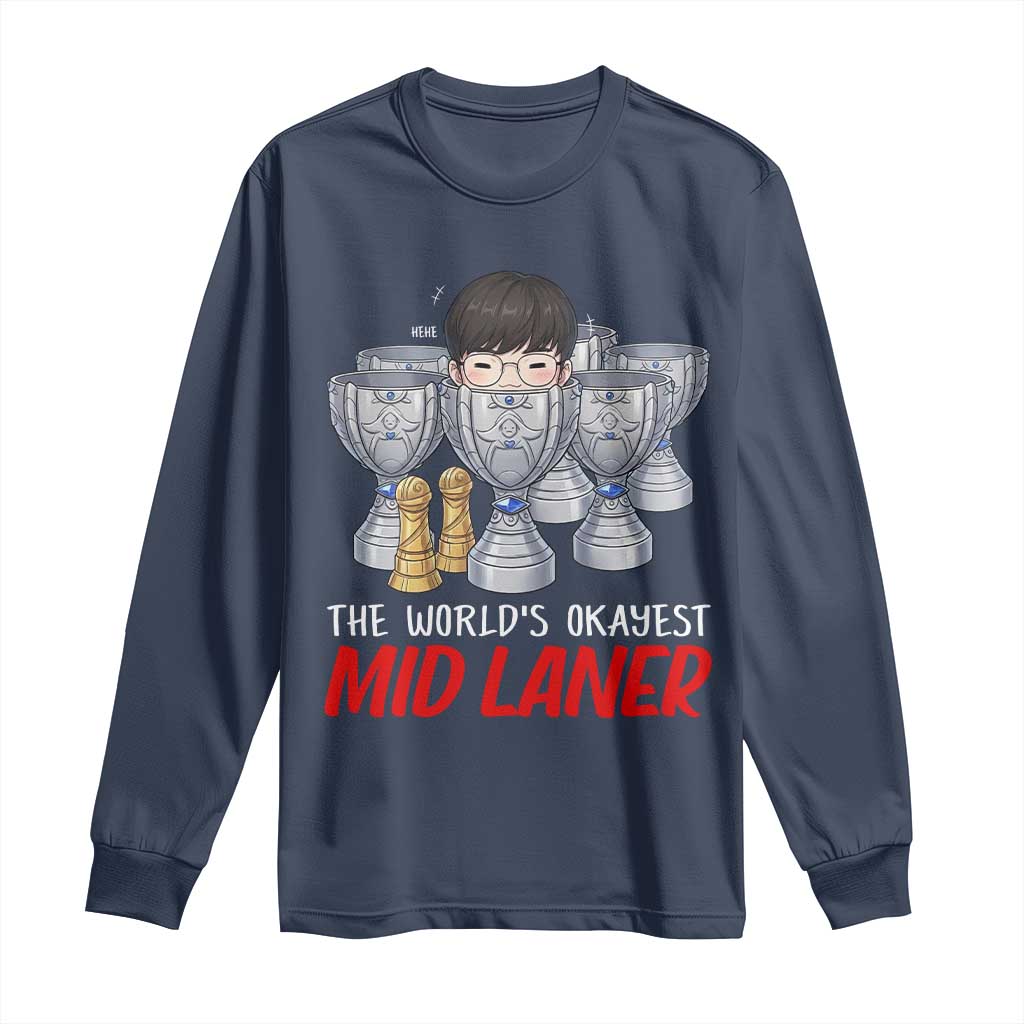 Worlds Okayest Mid Laner Long Sleeve Shirt Funny Game Lover Gift - Wonder Print Shop