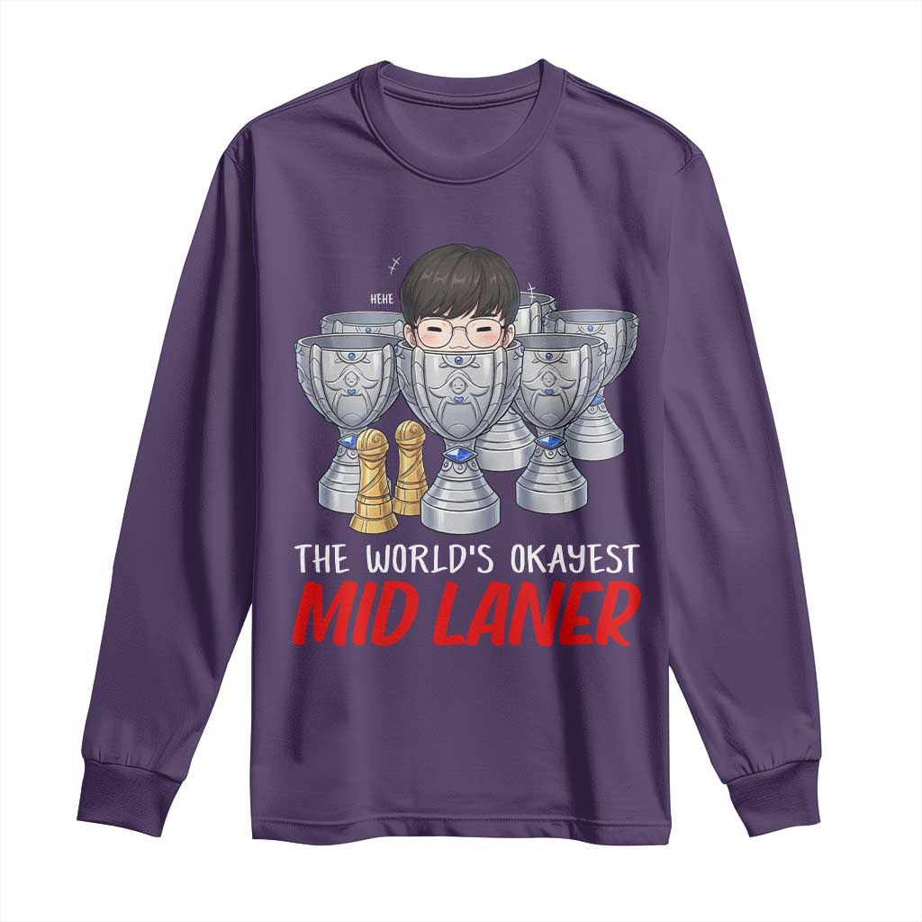 Worlds Okayest Mid Laner Long Sleeve Shirt Funny Game Lover Gift - Wonder Print Shop