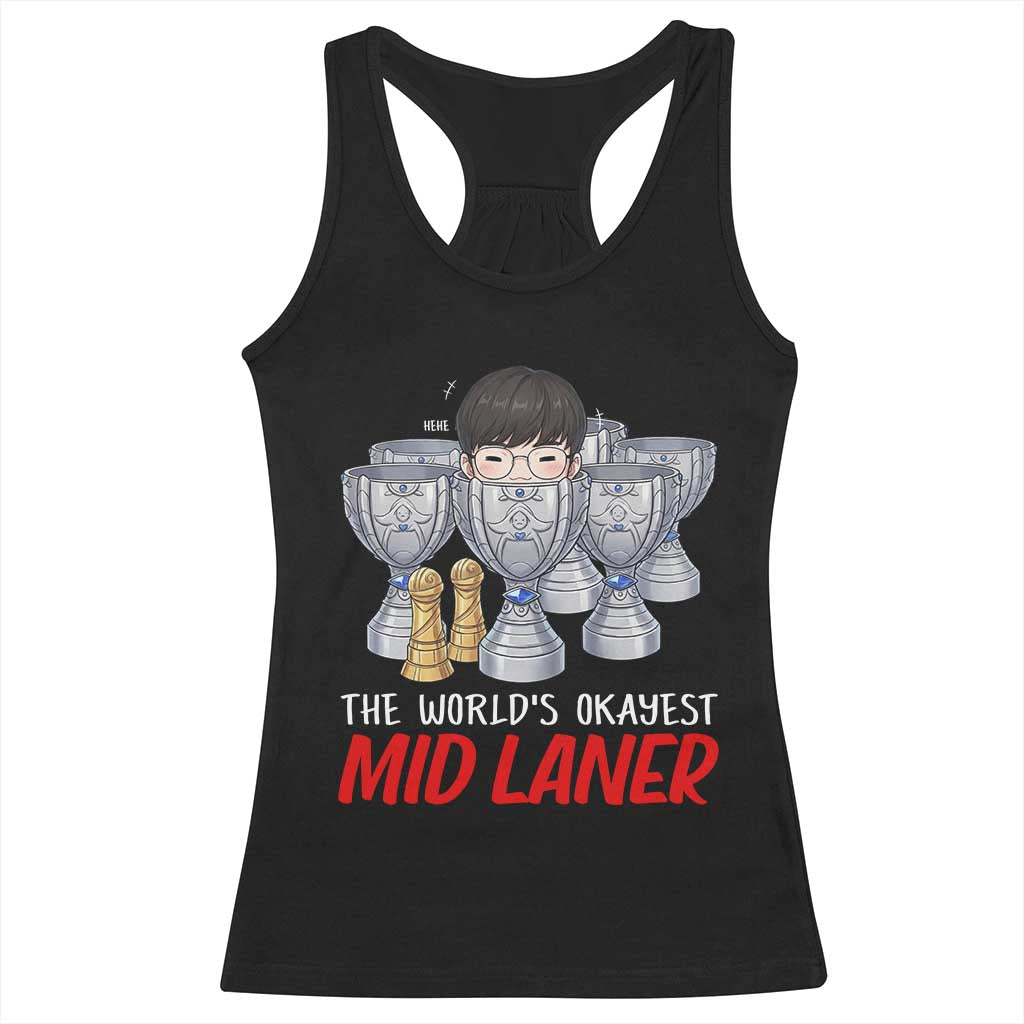 Worlds Okayest Mid Laner Racerback Tank Top Funny Game Lover Gift - Wonder Print Shop