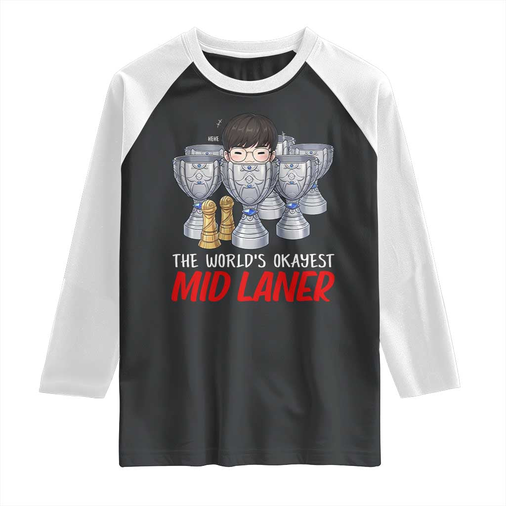 Worlds Okayest Mid Laner Raglan Shirt Funny Game Lover Gift - Wonder Print Shop