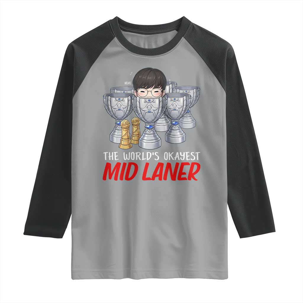 Worlds Okayest Mid Laner Raglan Shirt Funny Game Lover Gift - Wonder Print Shop