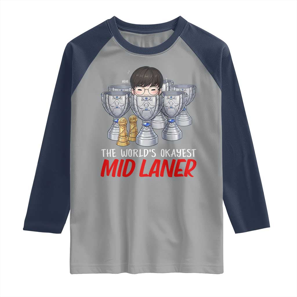 Worlds Okayest Mid Laner Raglan Shirt Funny Game Lover Gift - Wonder Print Shop