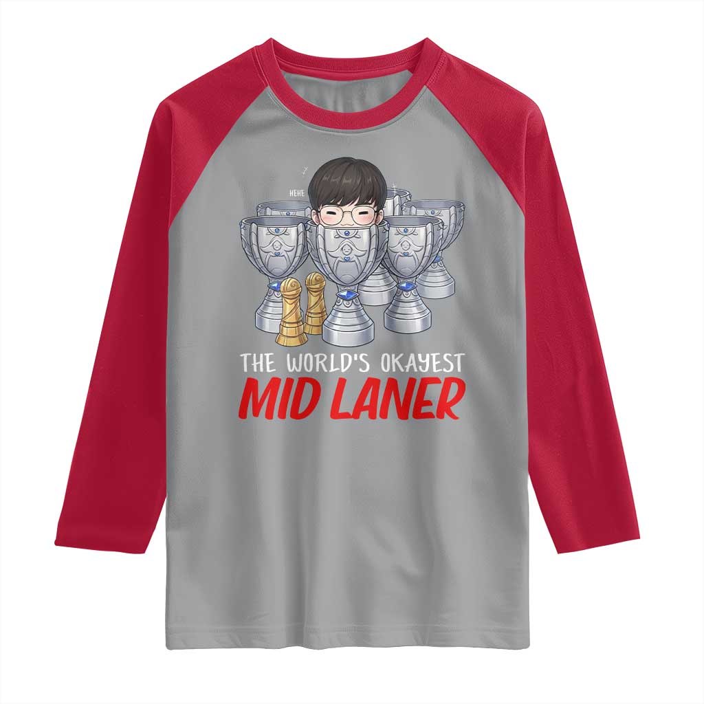 Worlds Okayest Mid Laner Raglan Shirt Funny Game Lover Gift - Wonder Print Shop