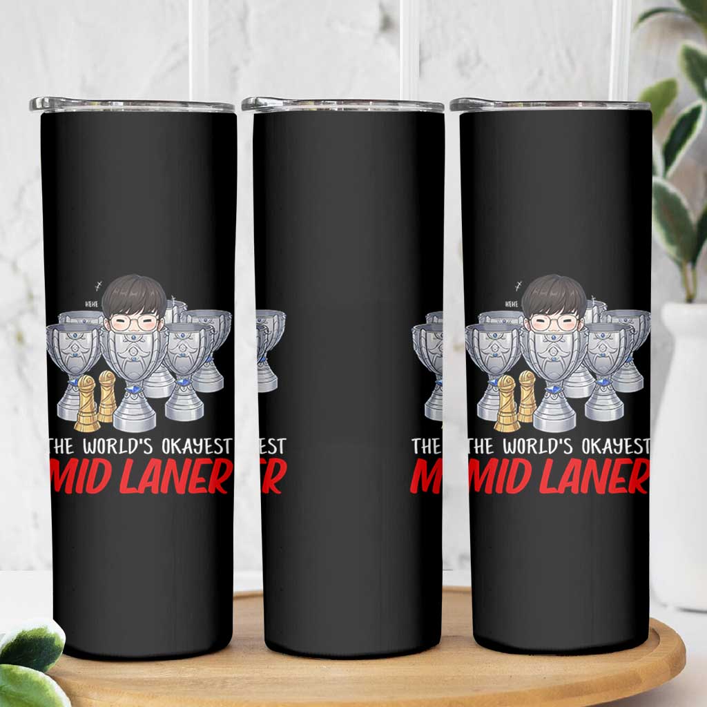 Worlds Okayest Mid Laner Skinny Tumbler Funny Game Lover Gift - Wonder Print Shop