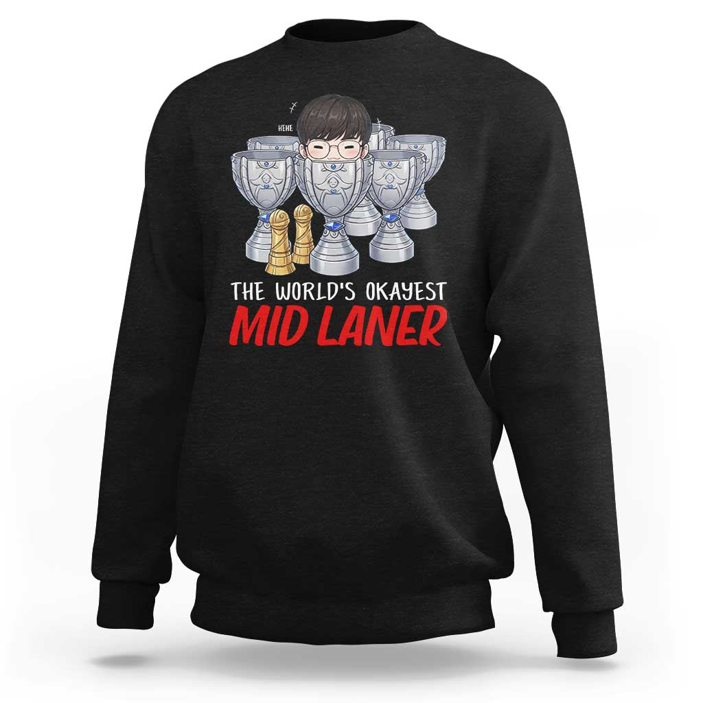 Worlds Okayest Mid Laner Sweatshirt Funny Game Lover Gift - Wonder Print Shop