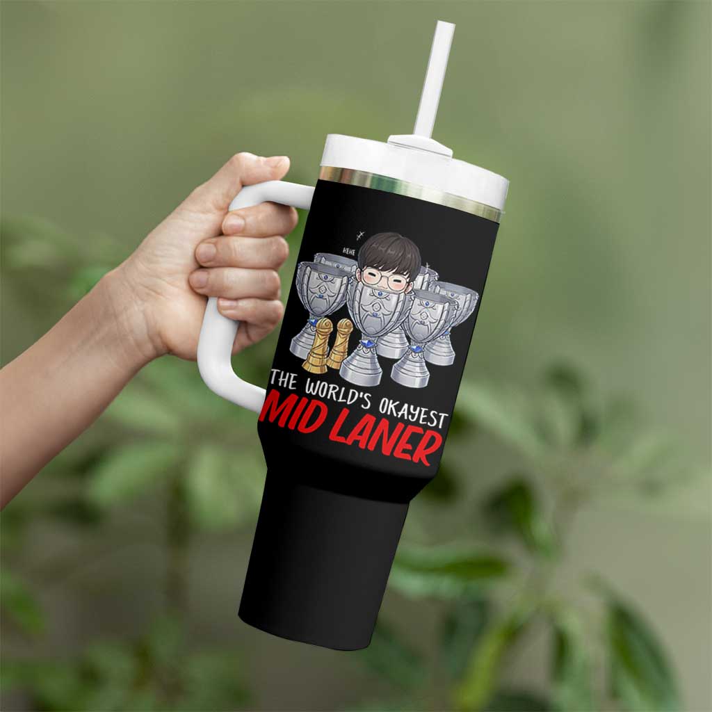 Worlds Okayest Mid Laner Tumbler With Handle Funny Game Lover Gift - Wonder Print Shop