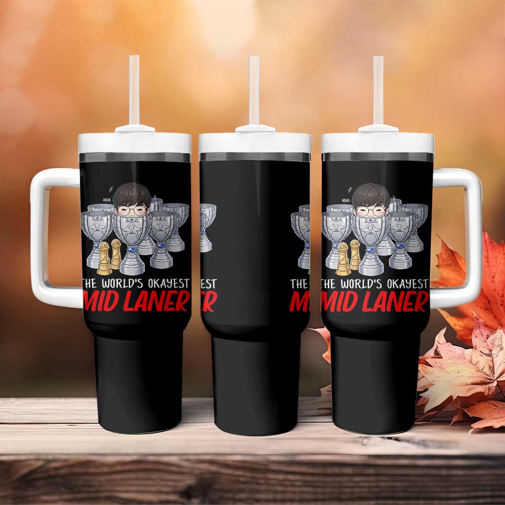 Worlds Okayest Mid Laner Tumbler With Handle Funny Game Lover Gift - Wonder Print Shop