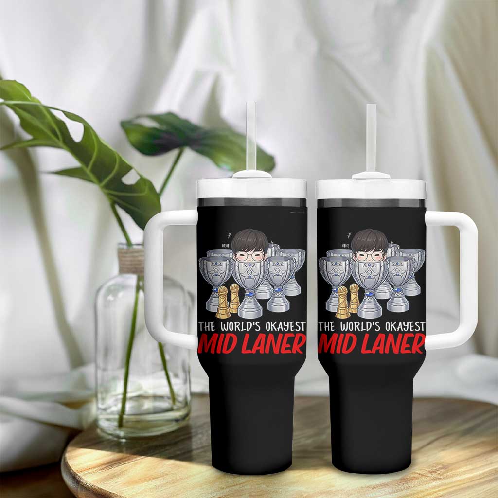 Worlds Okayest Mid Laner Tumbler With Handle Funny Game Lover Gift - Wonder Print Shop