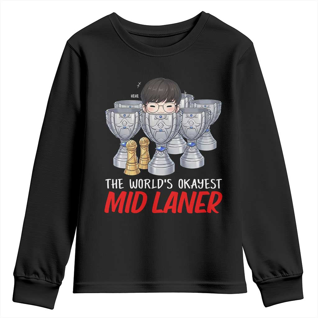 Worlds Okayest Mid Laner Youth Sweatshirt Funny Game Lover Gift - Wonder Print Shop