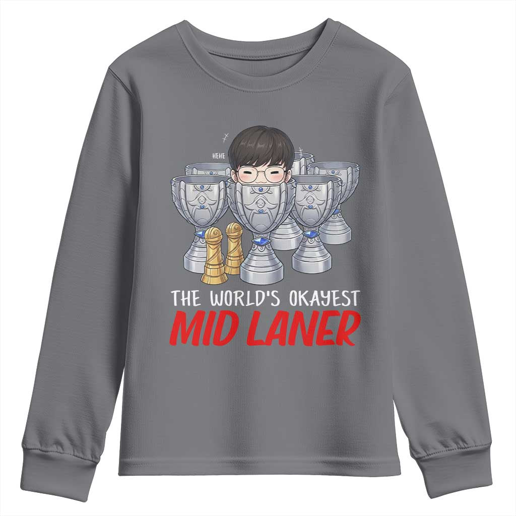 Worlds Okayest Mid Laner Youth Sweatshirt Funny Game Lover Gift - Wonder Print Shop