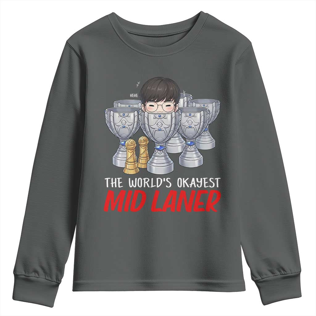 Worlds Okayest Mid Laner Youth Sweatshirt Funny Game Lover Gift - Wonder Print Shop