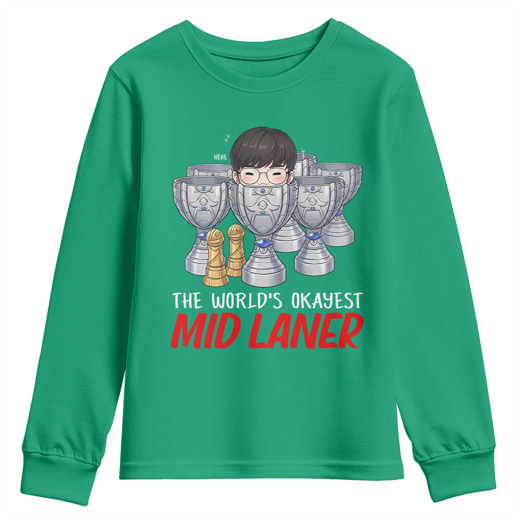 Worlds Okayest Mid Laner Youth Sweatshirt Funny Game Lover Gift - Wonder Print Shop