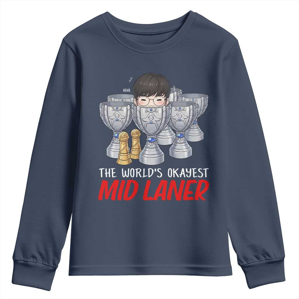 Worlds Okayest Mid Laner Youth Sweatshirt Funny Game Lover Gift - Wonder Print Shop