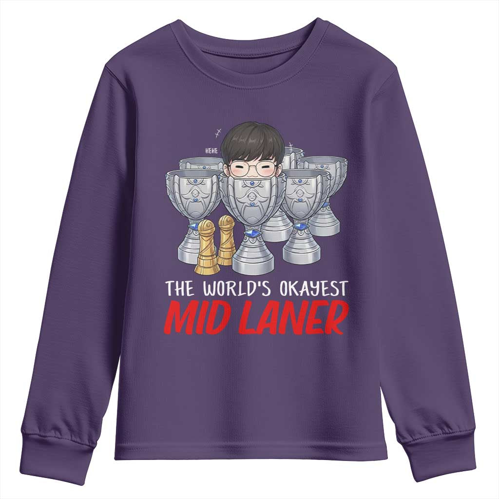 Worlds Okayest Mid Laner Youth Sweatshirt Funny Game Lover Gift - Wonder Print Shop