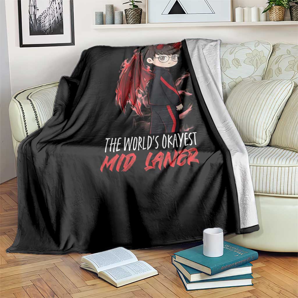Worlds Okayest Mid Laner Throw Blanket Funny Gift For Gamer - Wonder Print Shop