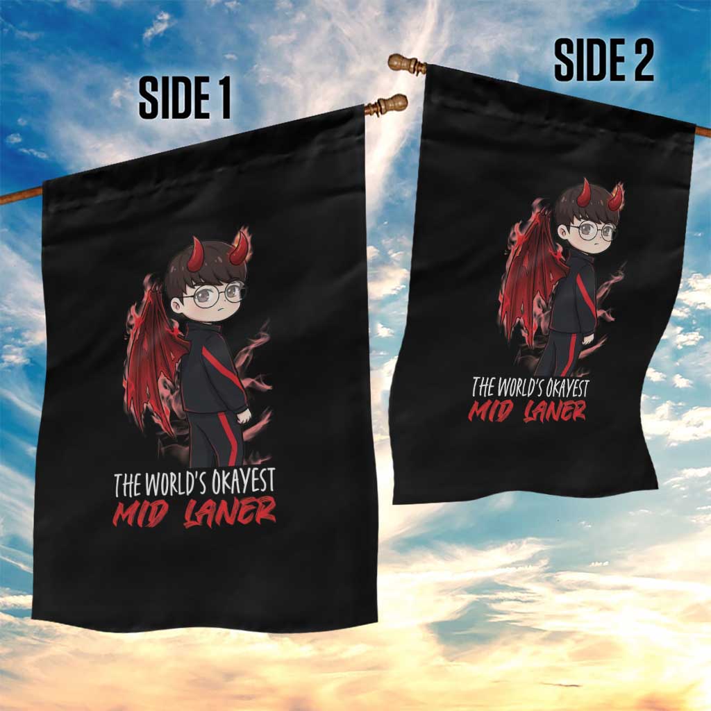 Worlds Okayest Mid Laner Garden Flag Funny Gift For Gamer - Wonder Print Shop