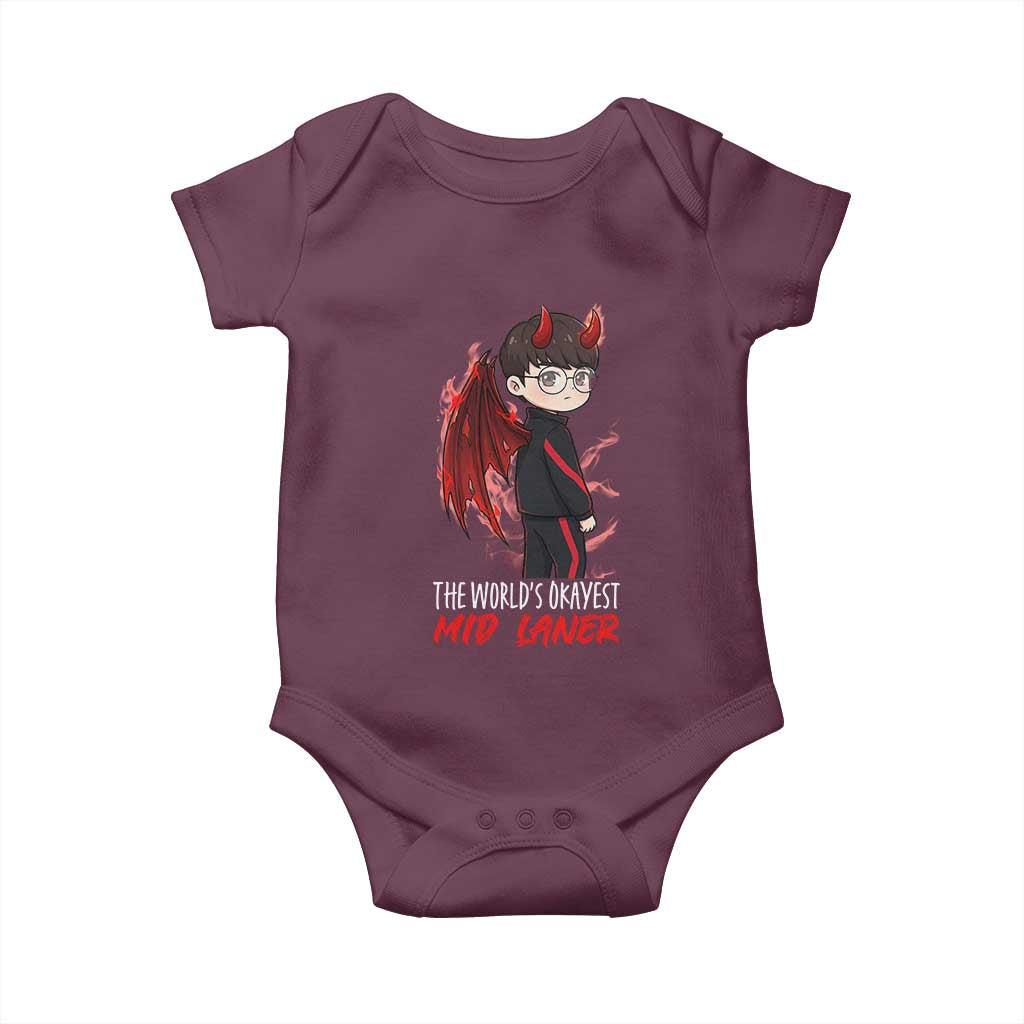 Worlds Okayest Mid Laner Baby Onesie Funny Gift For Gamer - Wonder Print Shop