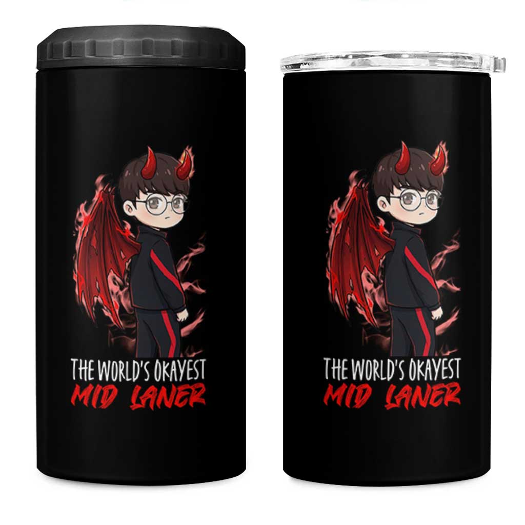 Worlds Okayest Mid Laner 4 in 1 Can Cooler Tumbler Funny Gift For Gamer - Wonder Print Shop
