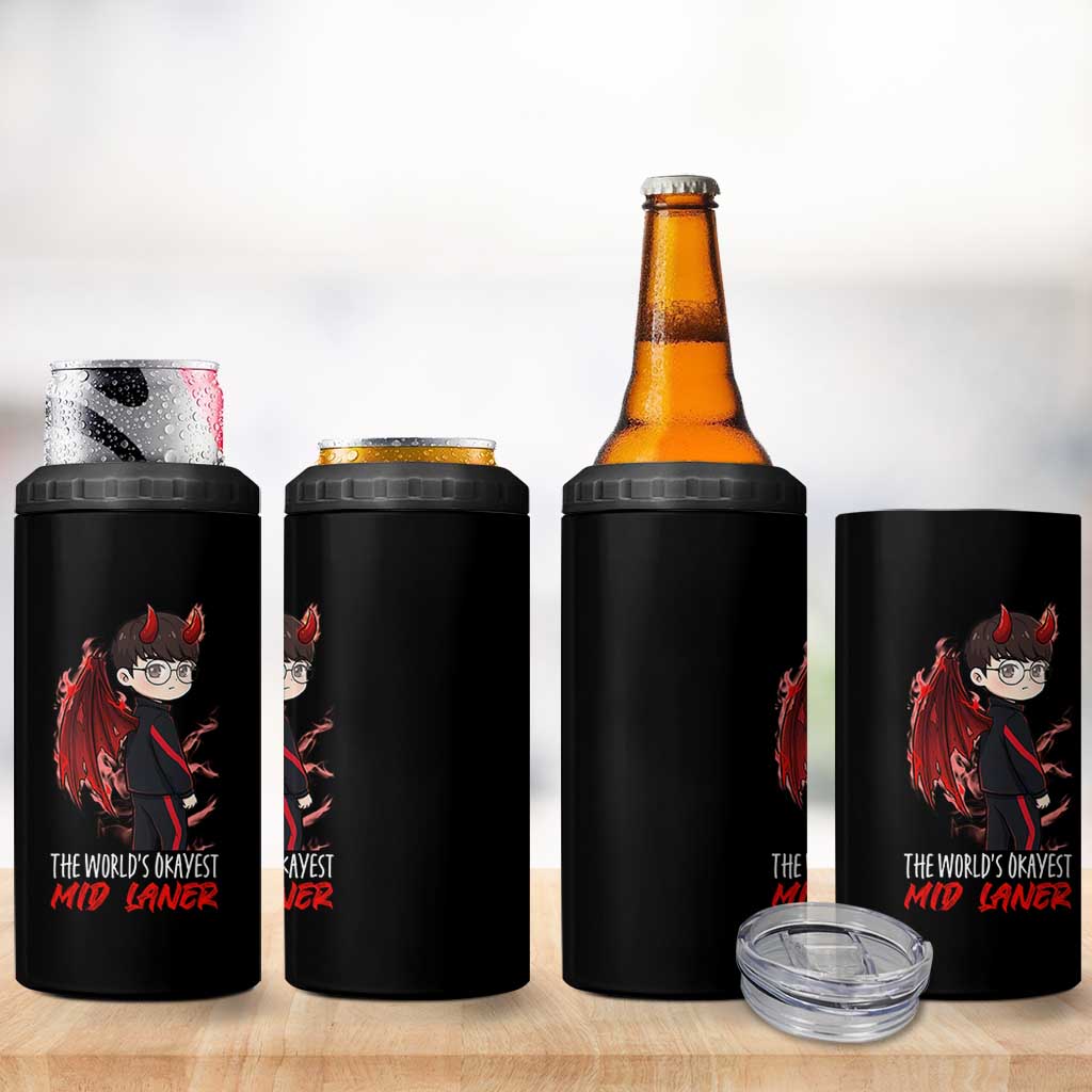 Worlds Okayest Mid Laner 4 in 1 Can Cooler Tumbler Funny Gift For Gamer - Wonder Print Shop