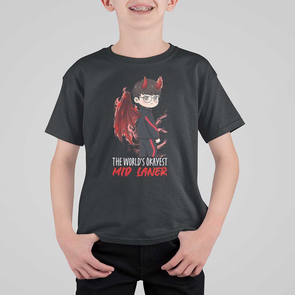 Worlds Okayest Mid Laner T Shirt For Kid Funny Gift For Gamer - Wonder Print Shop