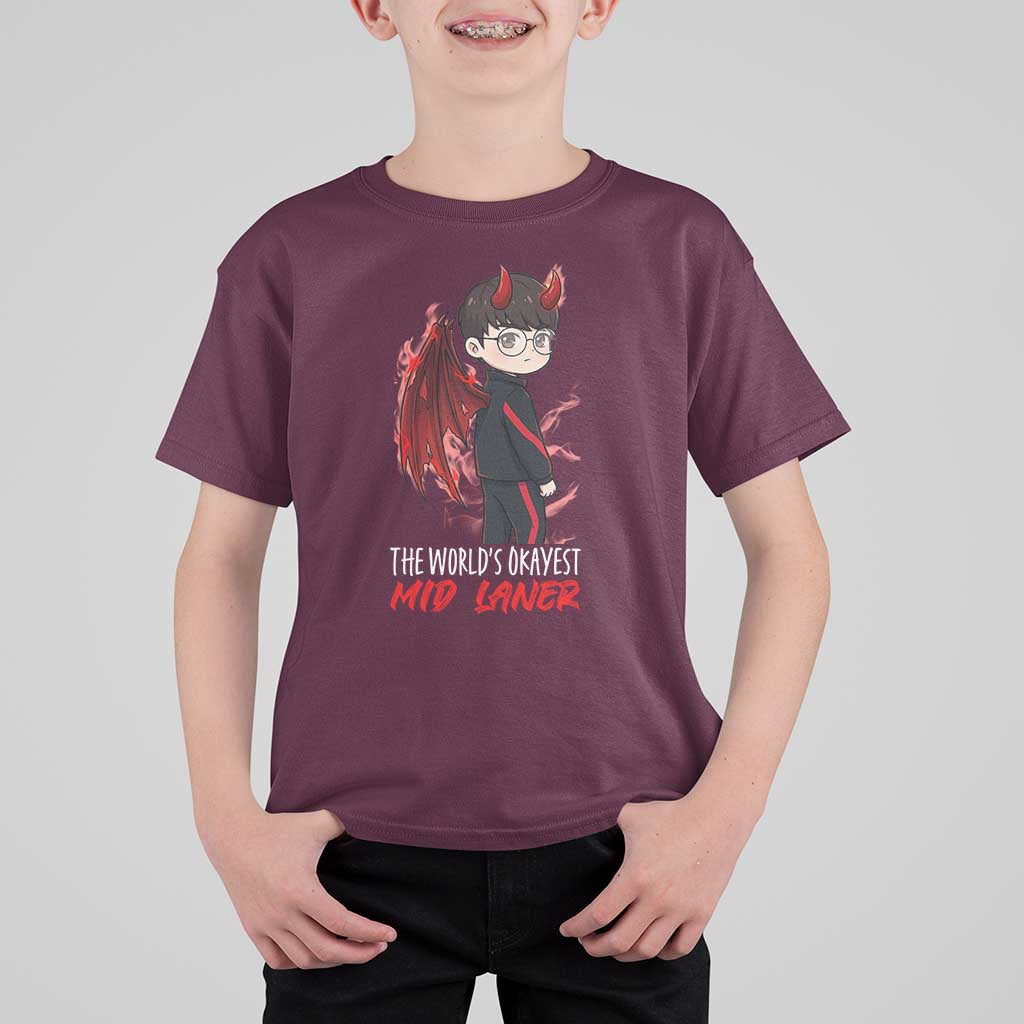 Worlds Okayest Mid Laner T Shirt For Kid Funny Gift For Gamer - Wonder Print Shop